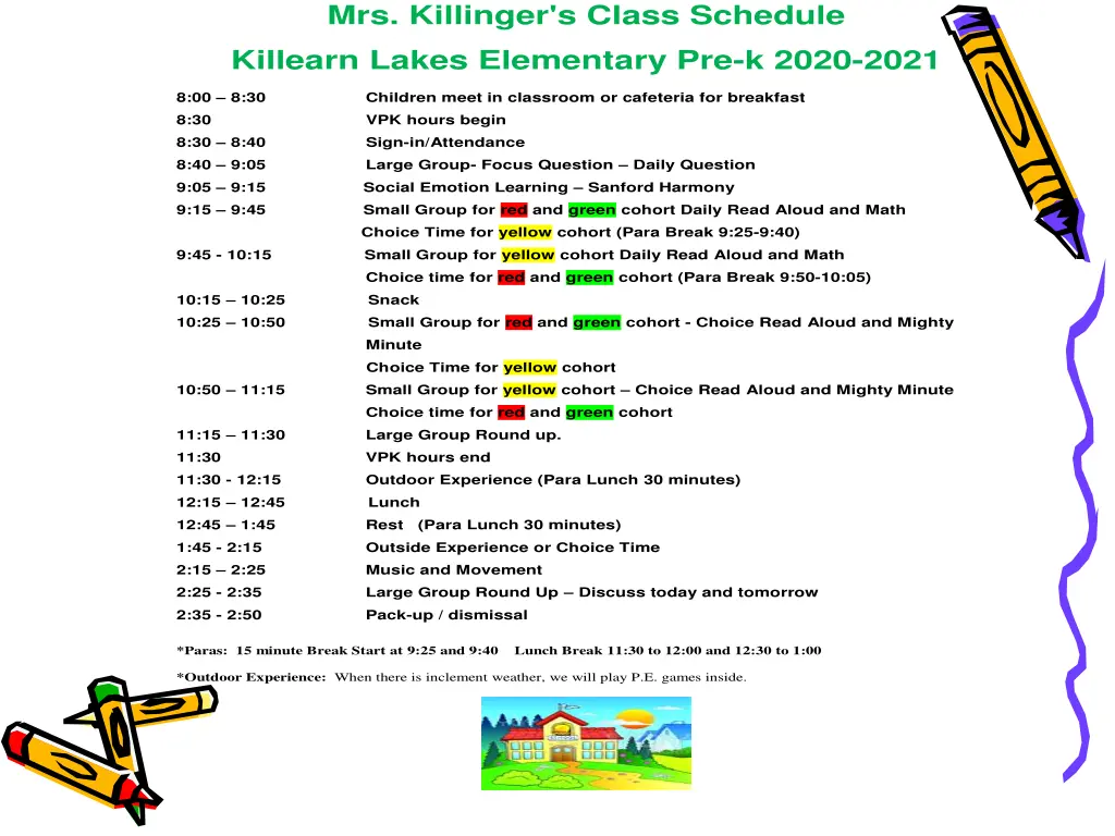 mrs killinger s class schedule killearn lakes