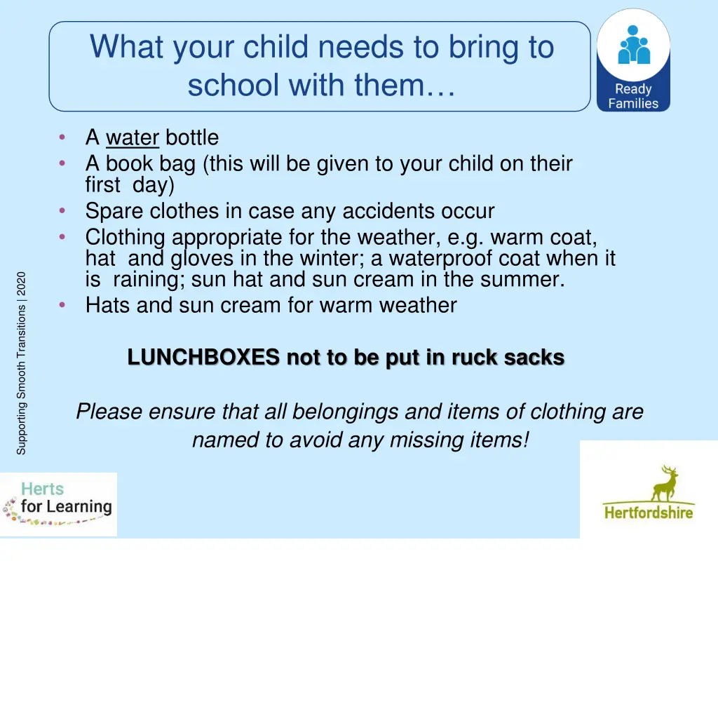 what your child needs to bring to school with them