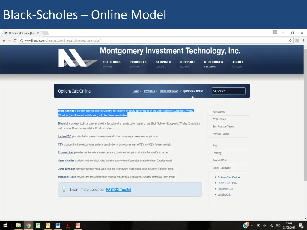 black scholes online model