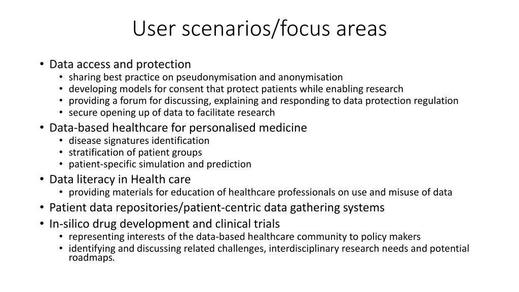 user scenarios focus areas