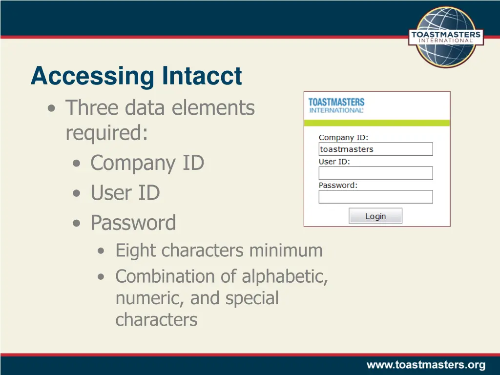 accessing intacct three data elements required