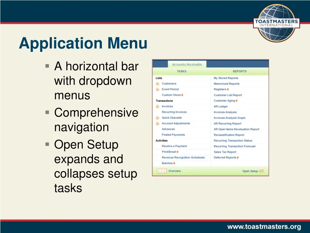 application menu