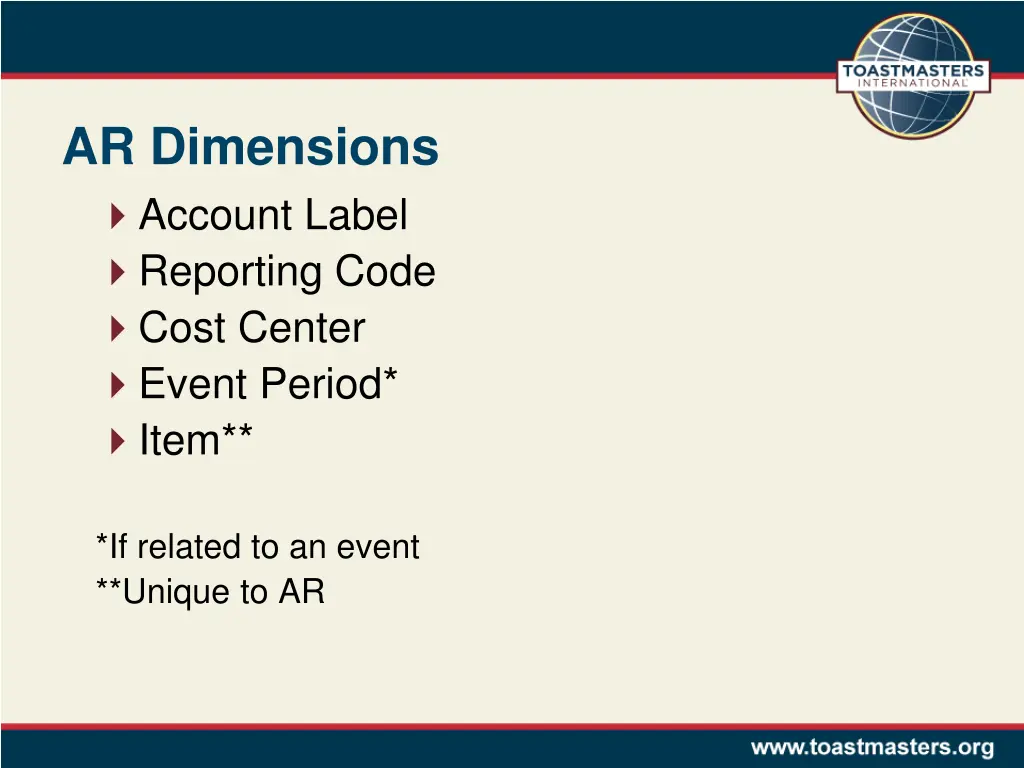 ar dimensions account label reporting code cost