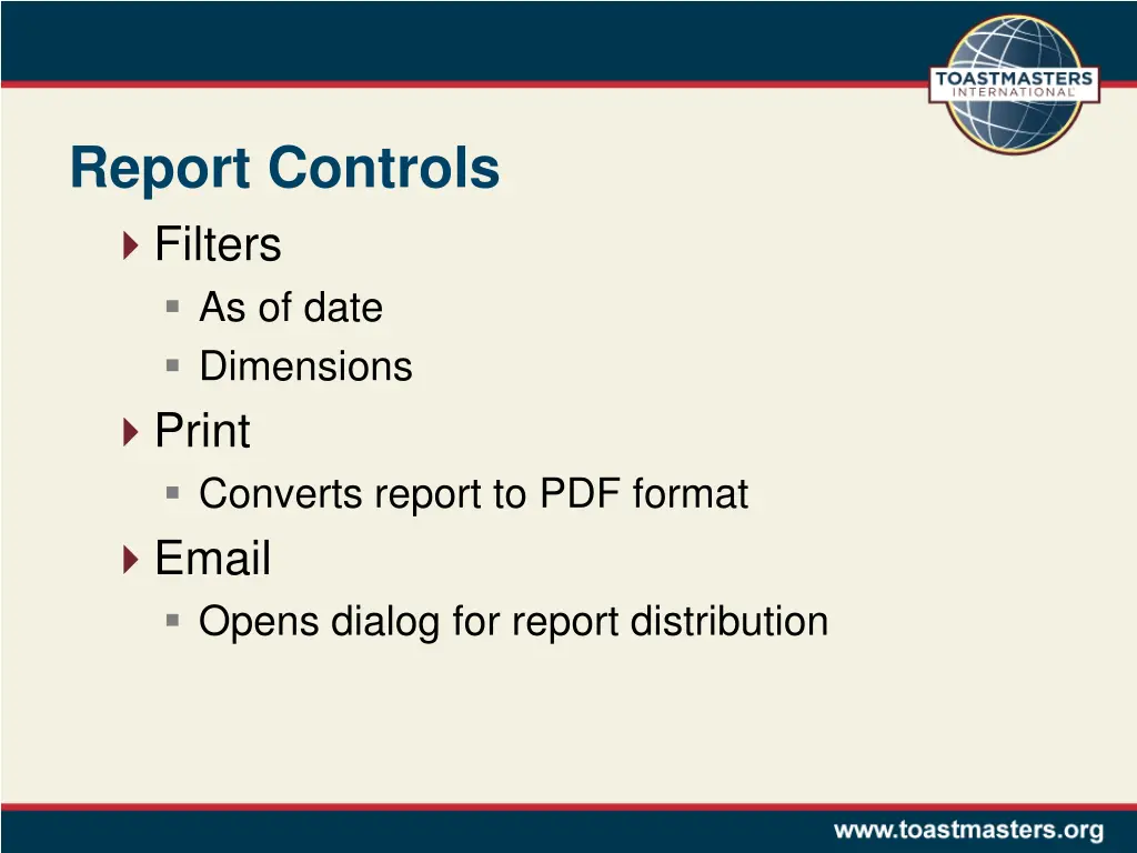report controls filters as of date dimensions