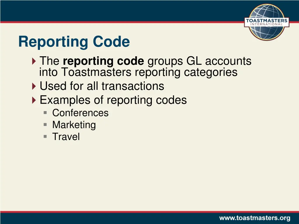 reporting code the reporting code groups