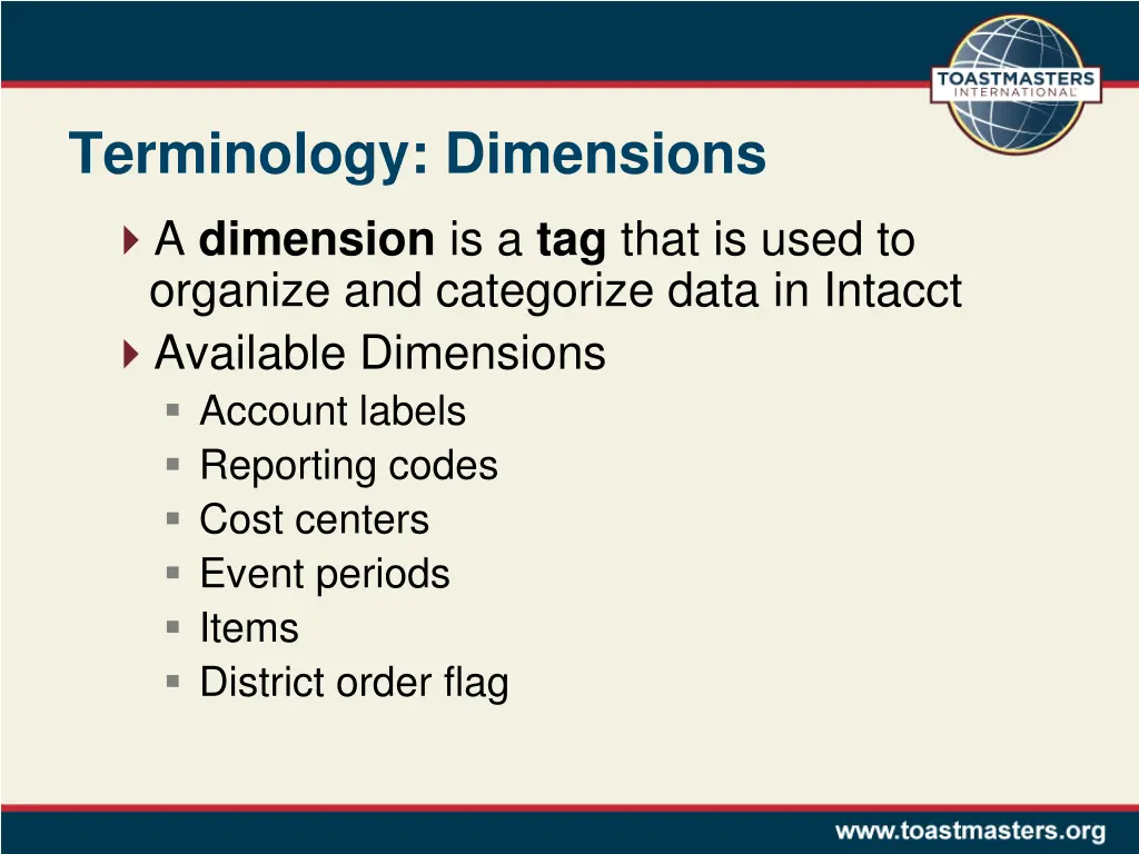 terminology dimensions a dimension is a tag that