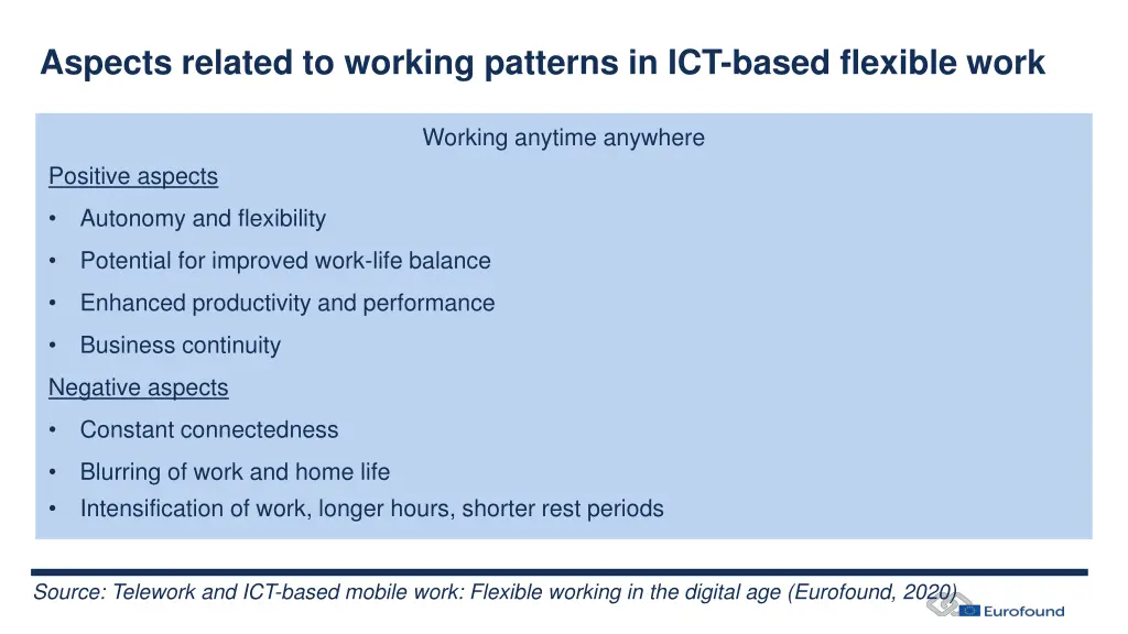 aspects related to working patterns in ict based