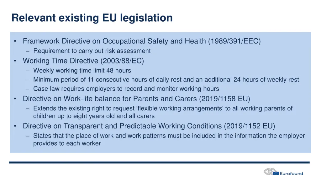 relevant existing eu legislation
