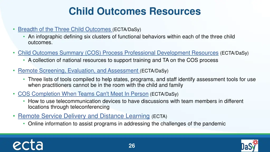 child outcomes resources 1