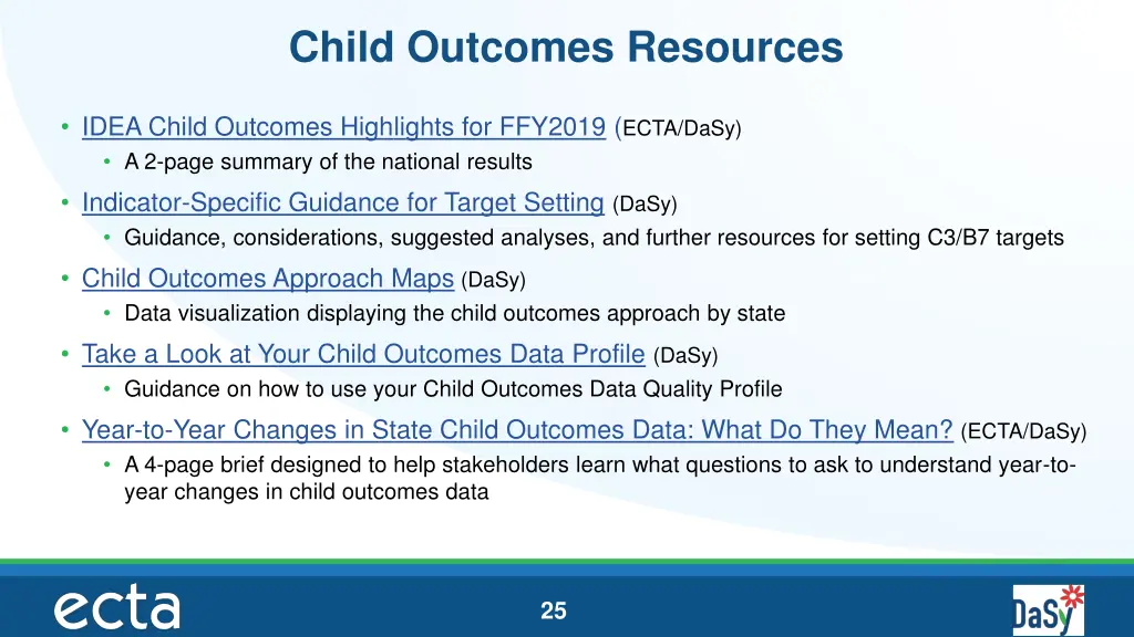 child outcomes resources