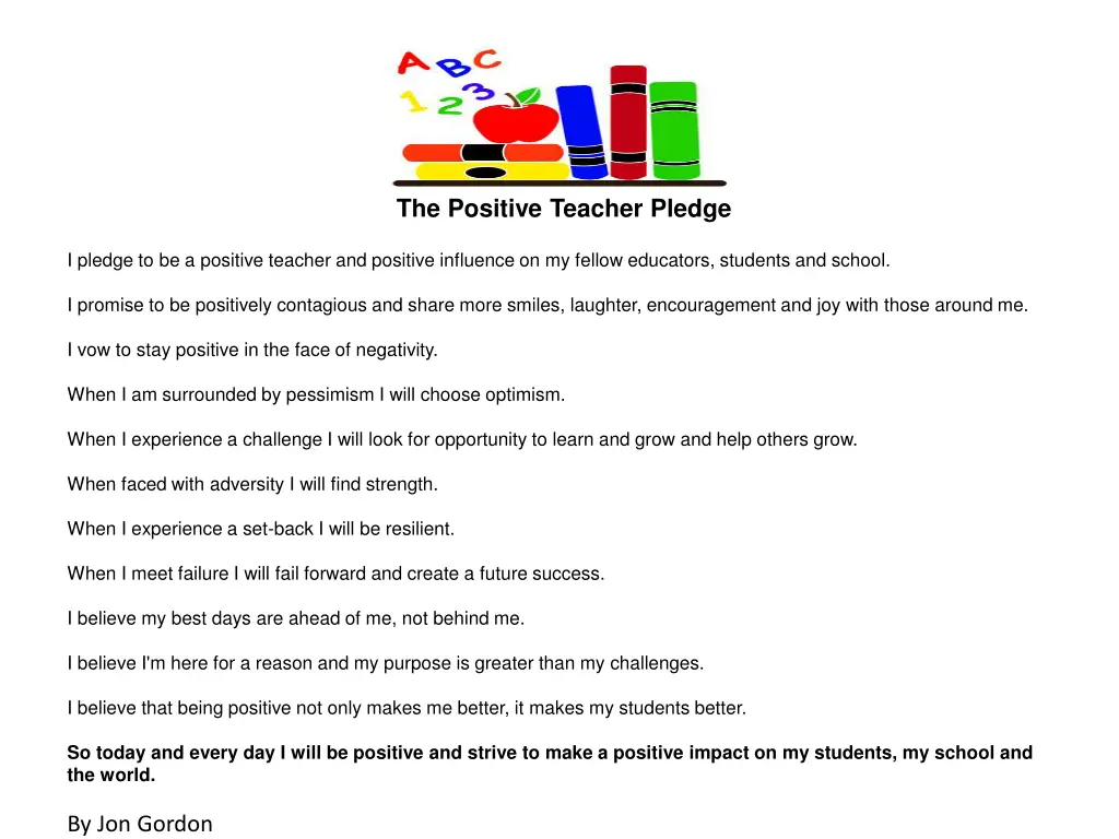 the positive teacher pledge