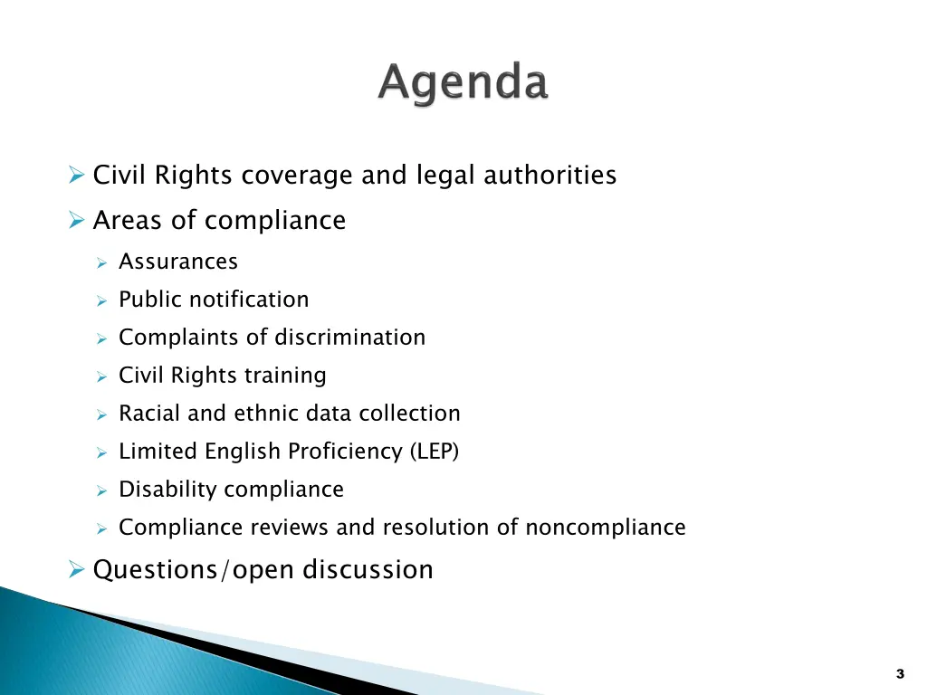 civil rights coverage and legal authorities areas