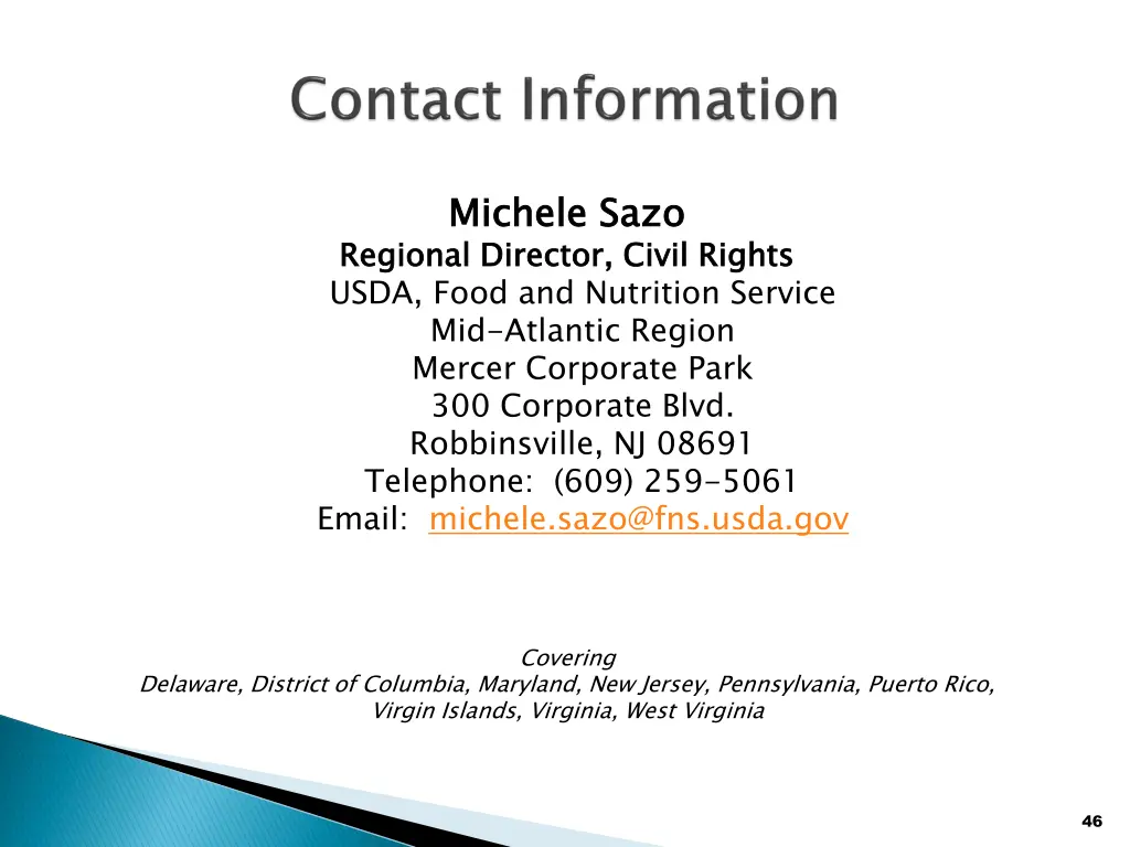 michele director civil rights usda food