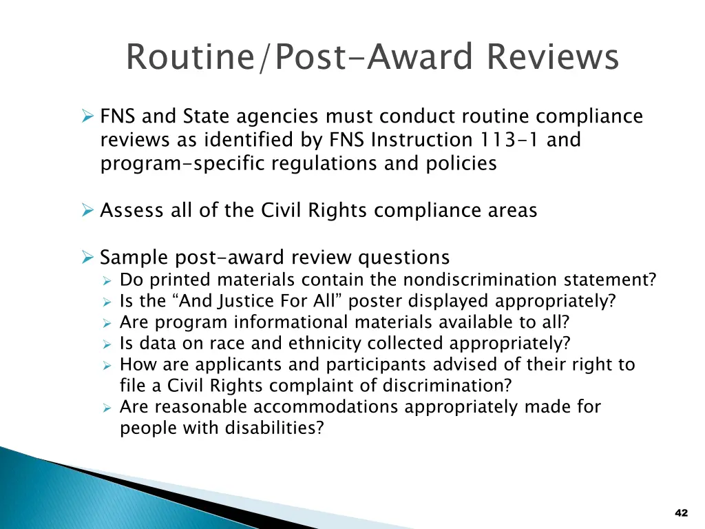 routine post award reviews