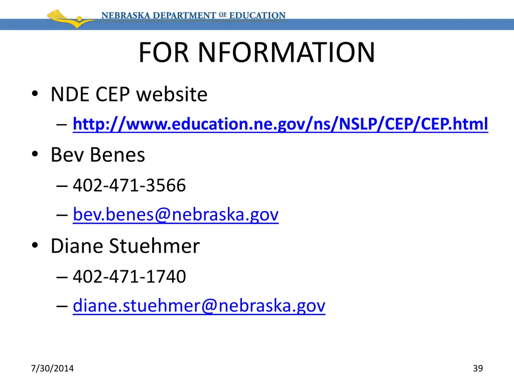for nformation nde cep website http www education