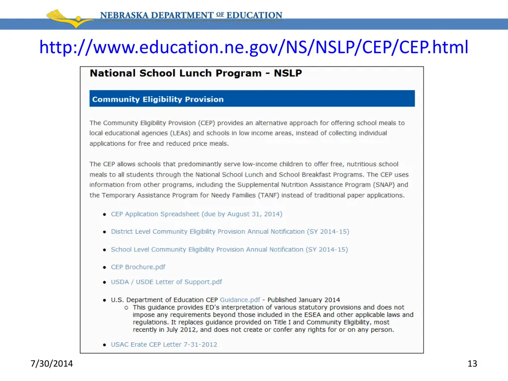http www education ne gov ns nslp cep cep html