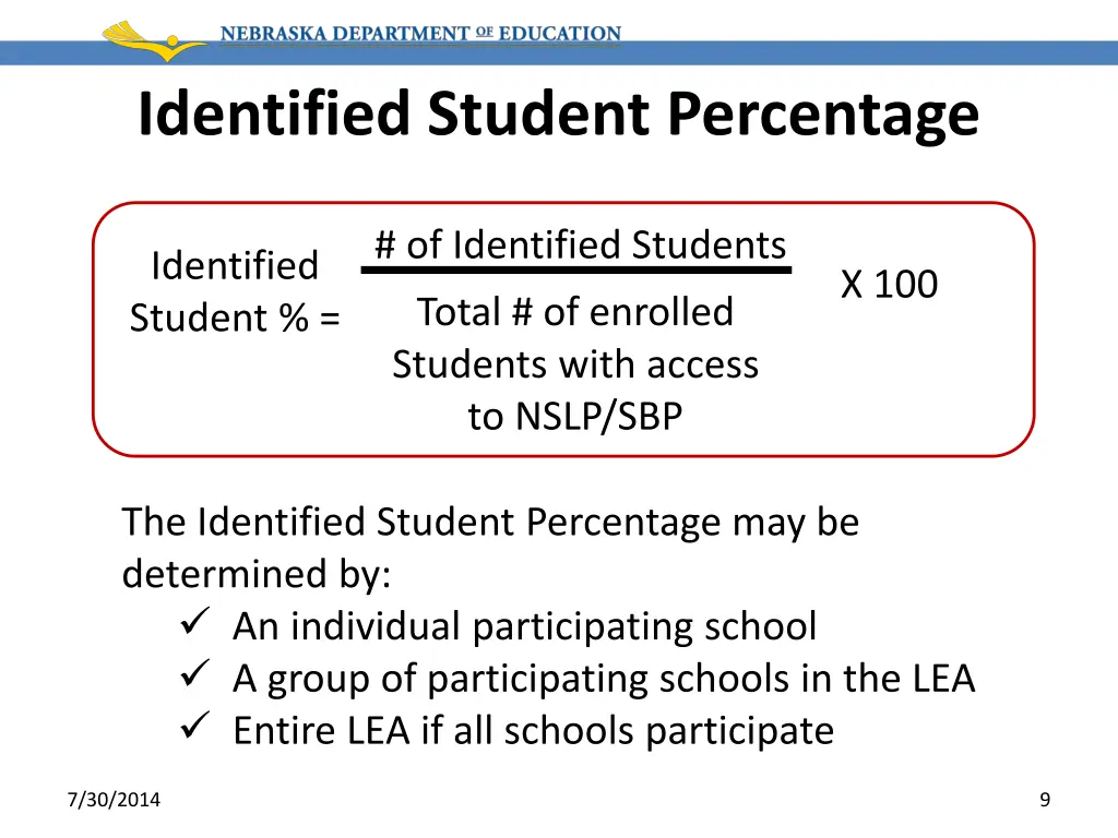 identified student percentage