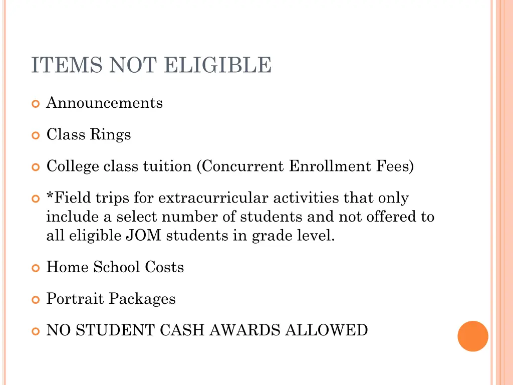 items not eligible