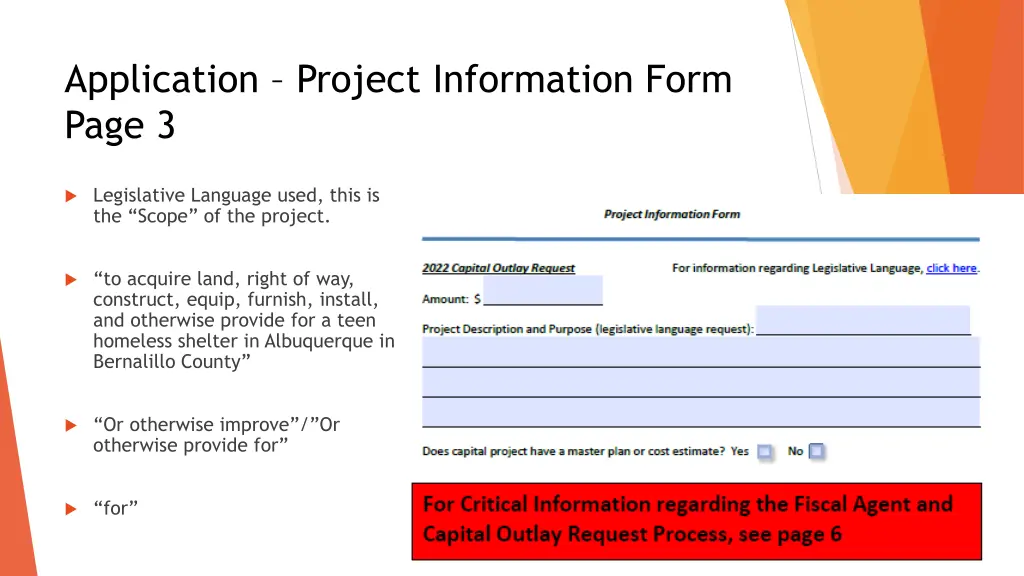 application project information form page 3