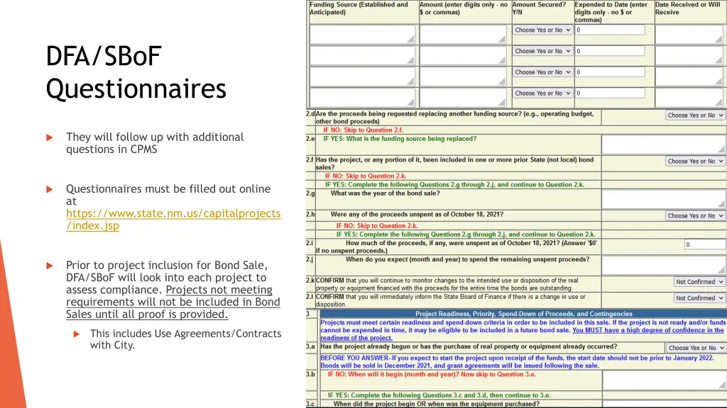 dfa sbof questionnaires