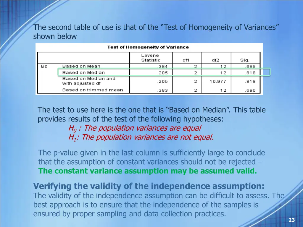 the second table of use is that of the test