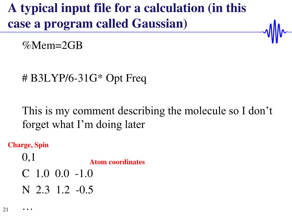 a typical input file for a calculation in this