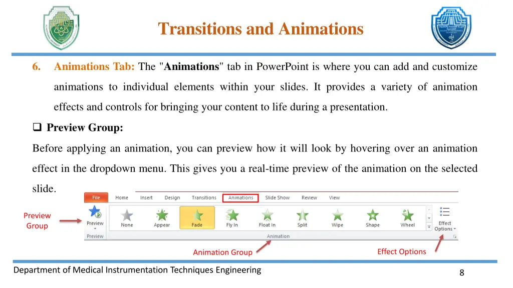 transitions and animations
