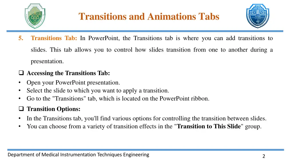 transitions and animations tabs