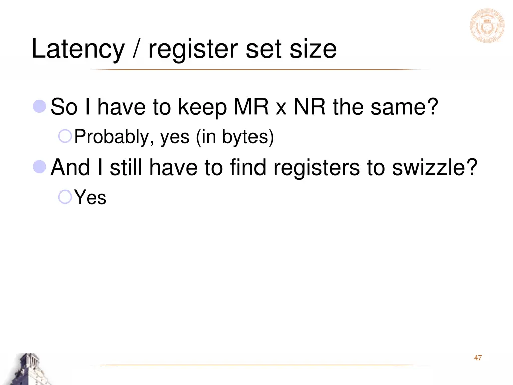 latency register set size 10
