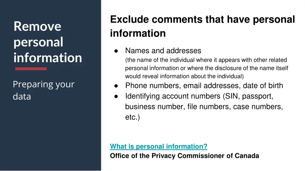 exclude comments that have personal information