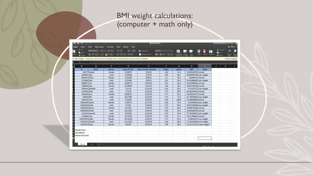 bmi weight calculations computer math only