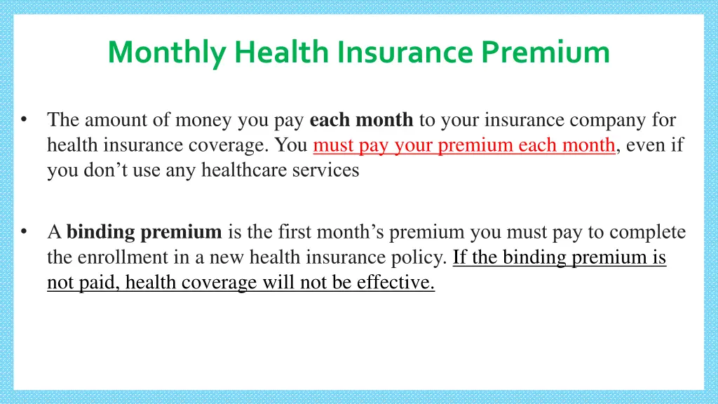 monthly health insurance premium