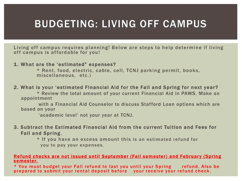budgeting living off campus