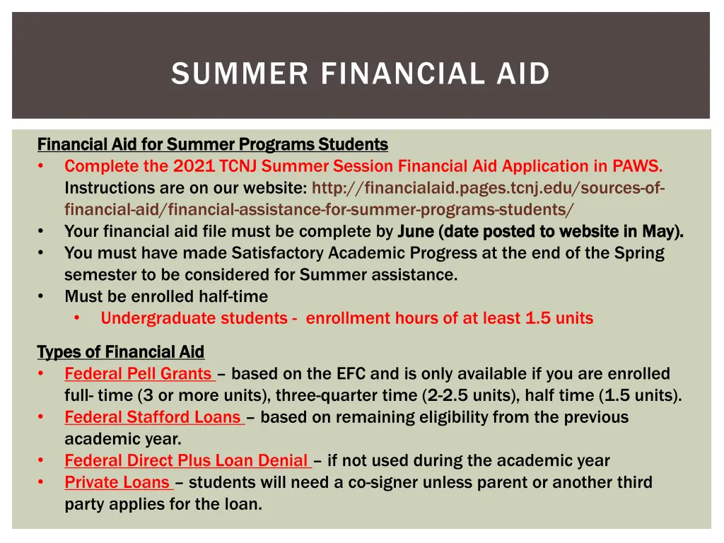 summer financial aid