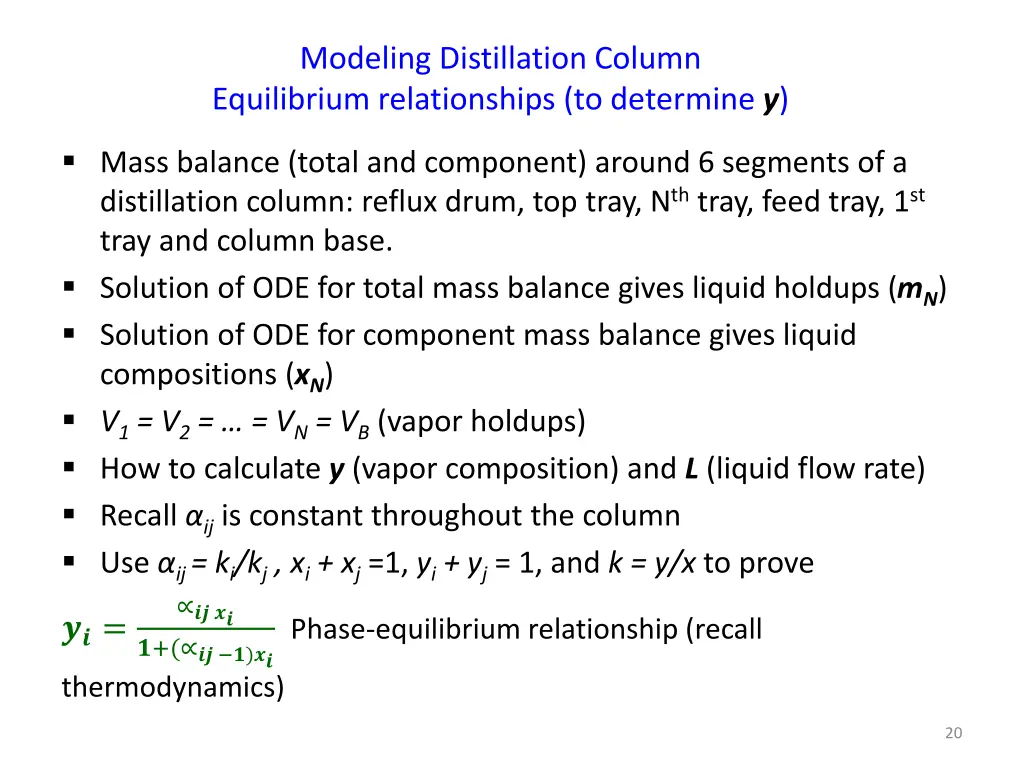 modeling distillation column equilibrium