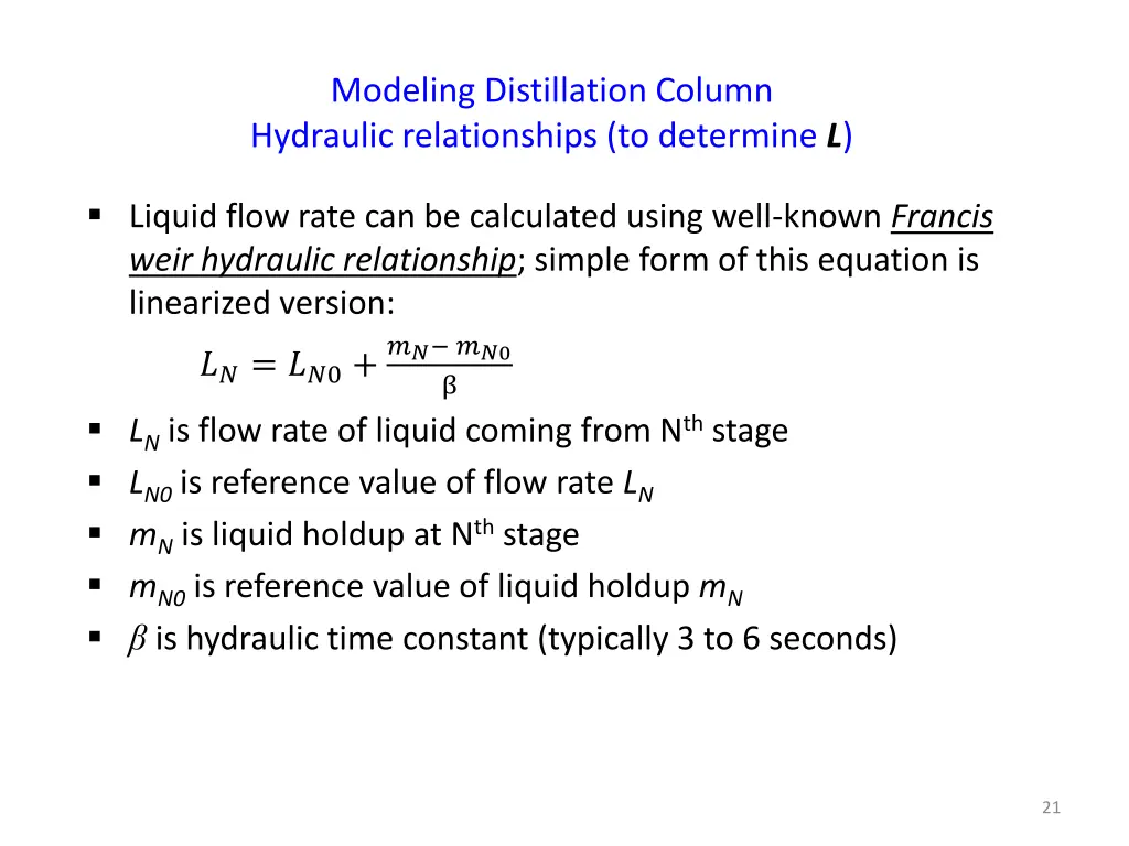 modeling distillation column hydraulic
