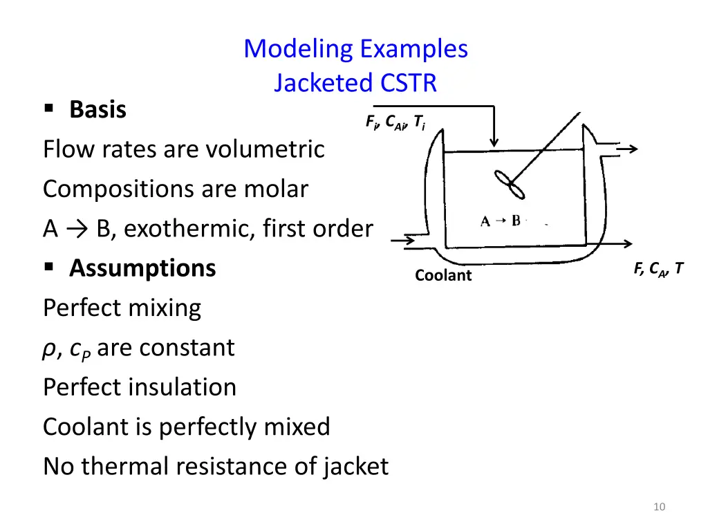 modeling examples jacketed cstr