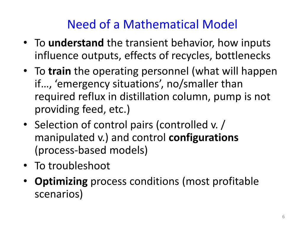 need of a mathematical model