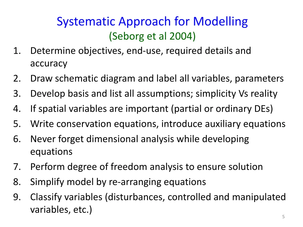 systematic approach for modelling seborg