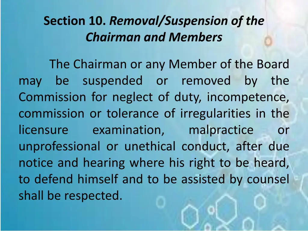 section 10 removal suspension of the chairman
