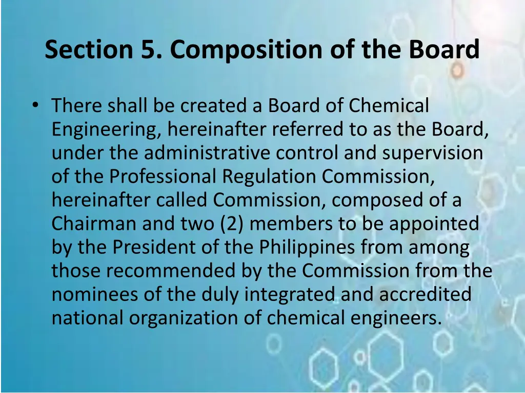 section 5 composition of the board