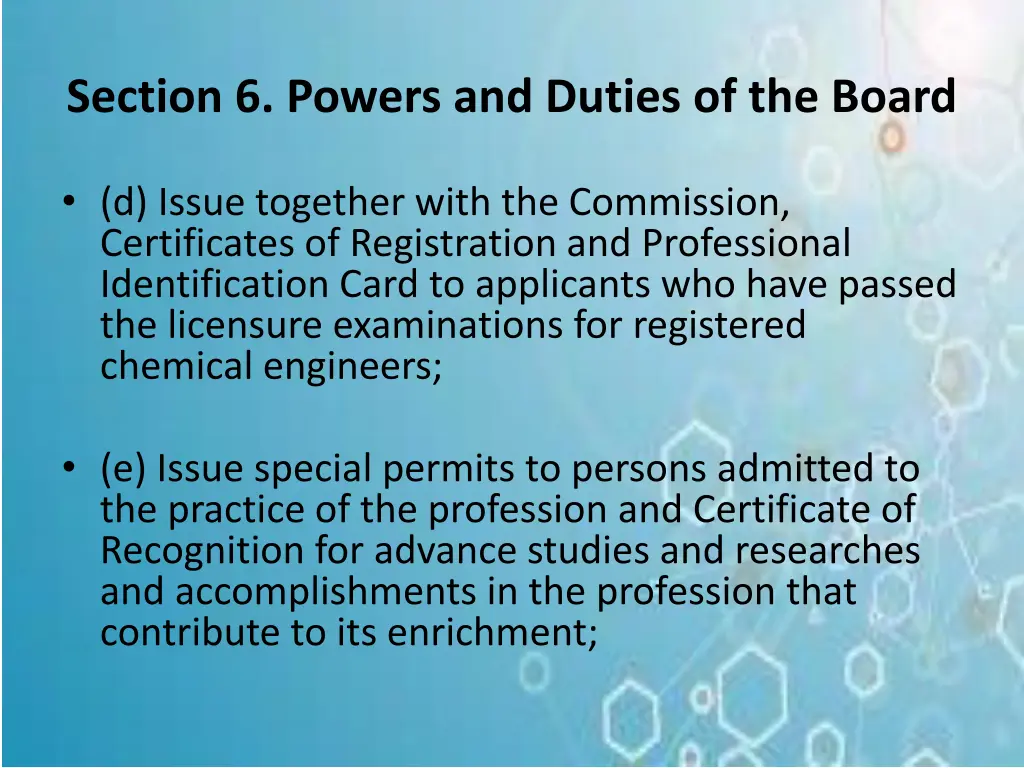 section 6 powers and duties of the board 1