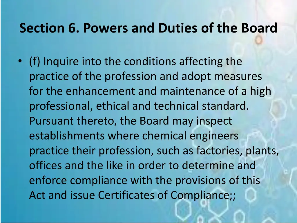 section 6 powers and duties of the board 2