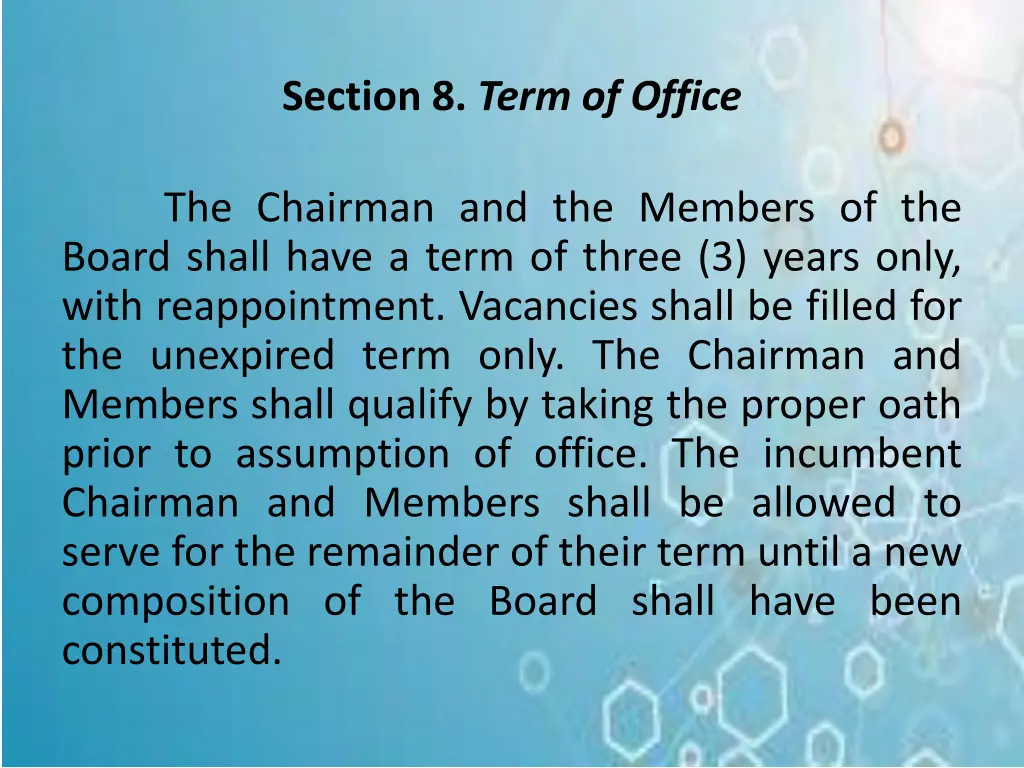 section 8 term of office