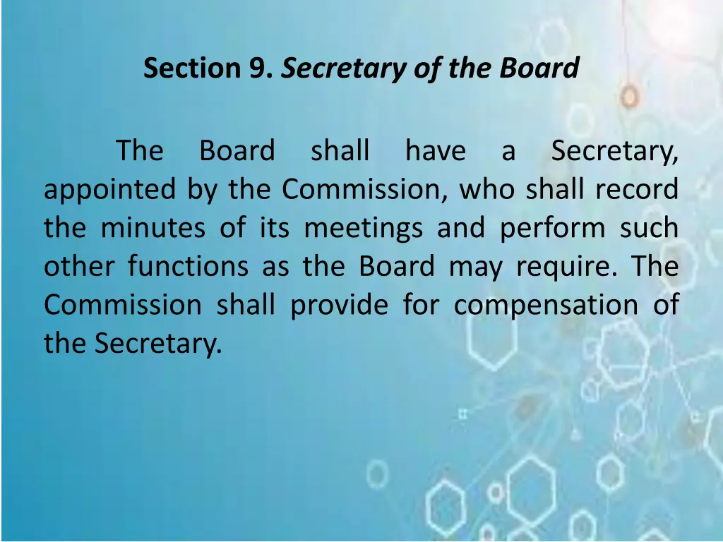 section 9 secretary of the board