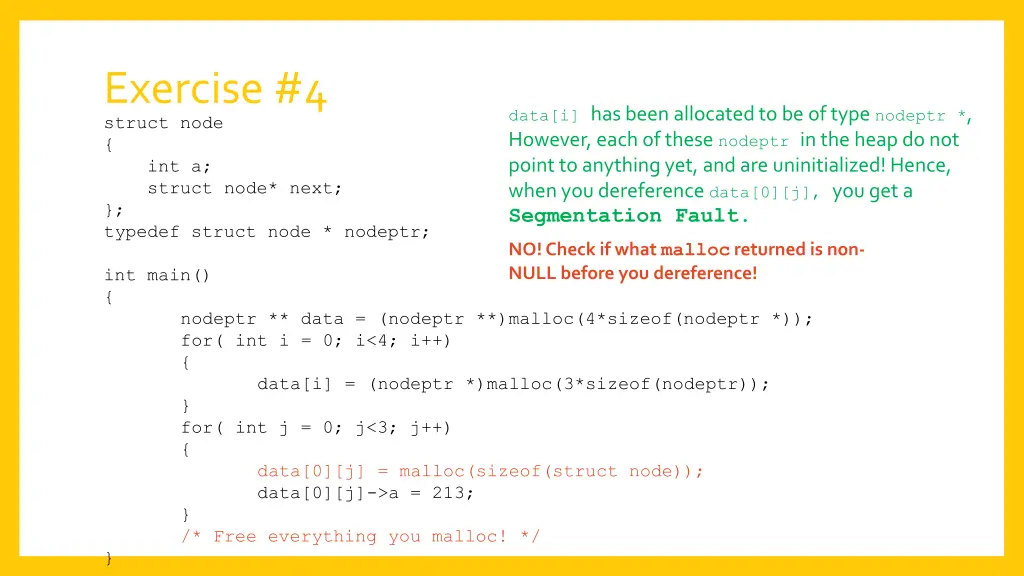 exercise 4 struct node int a struct node next 2
