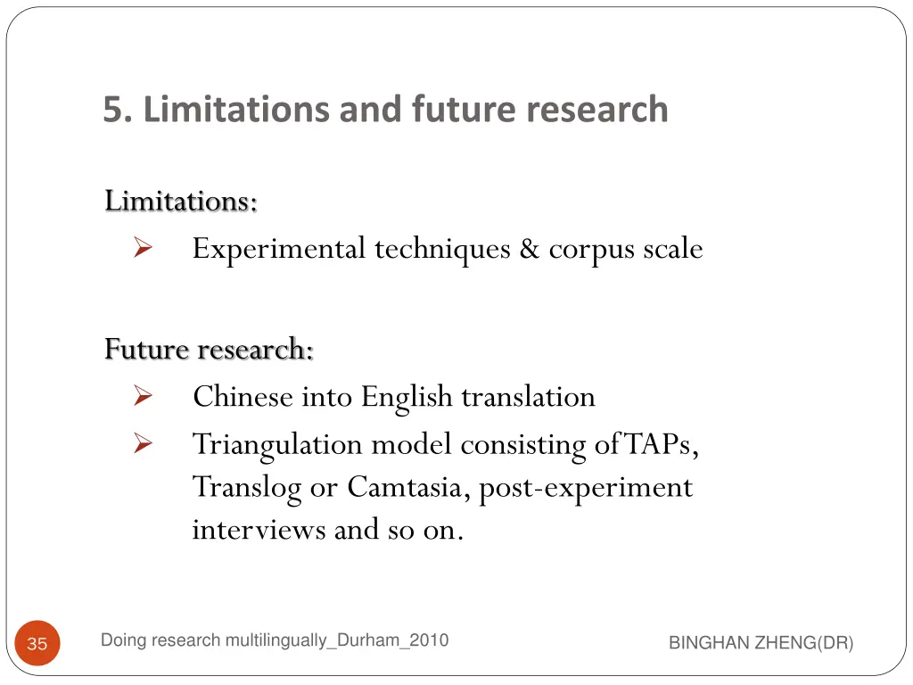 5 limitations and future research
