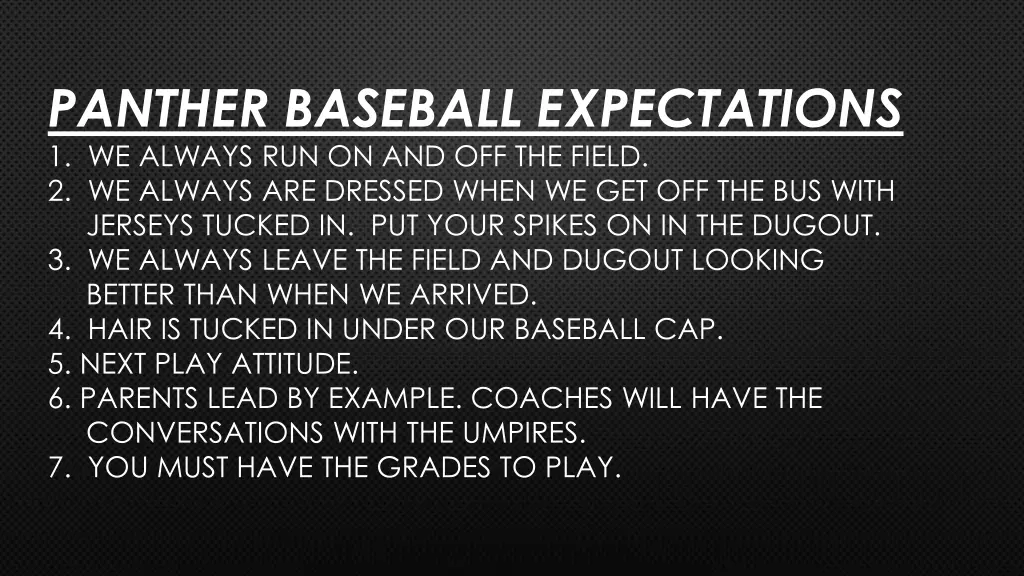 panther baseball expectations 1 we always