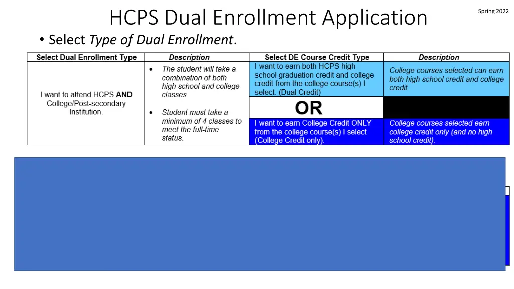 hcps dual enrollment application select type