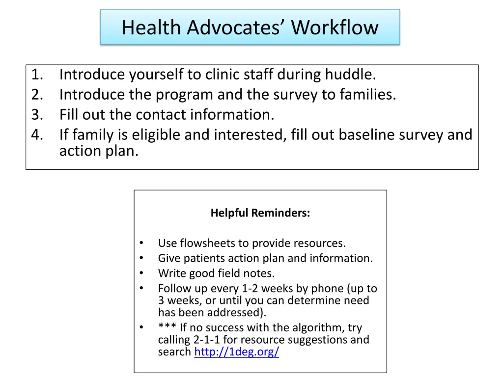 health advocates workflow